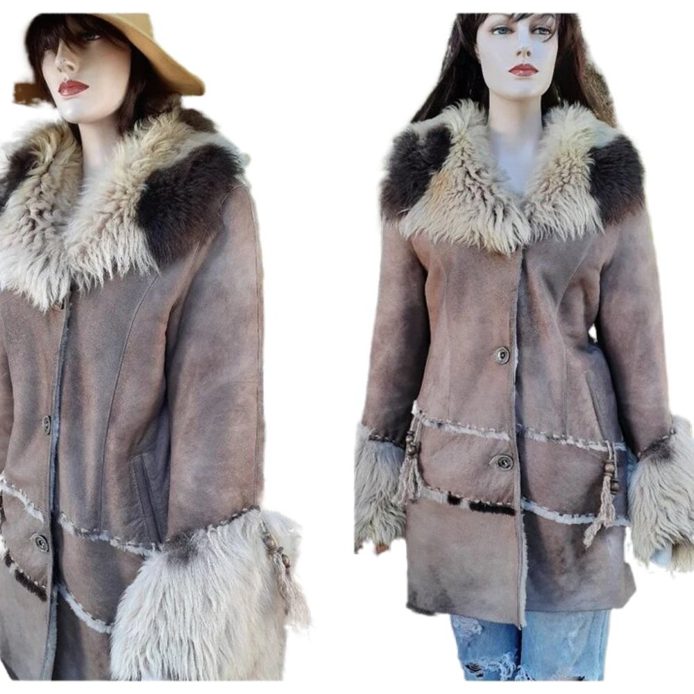 1970's Mongolian Long Fur and Leather Penny Lane / Almost Famous Style Jacket